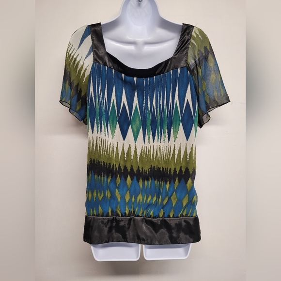 AB Studio Top Fully Lined Sheer Overlay  M - Picture 2 of 5